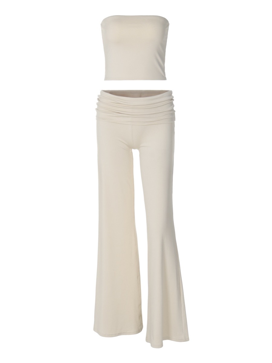 LW BASICS Casual Polyester Strapless Solid Color Sleeveless Two-piece Pants Set