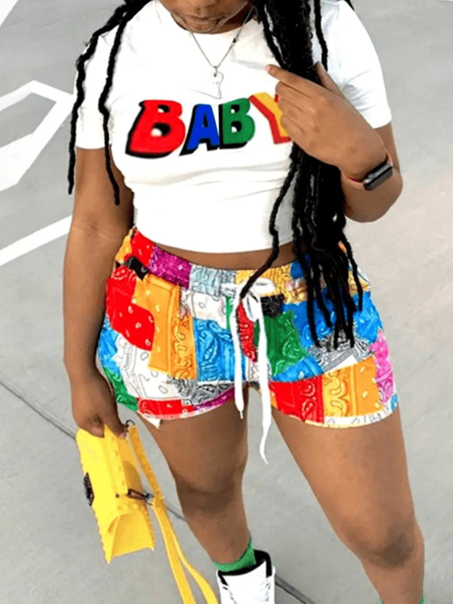 LW Plus Size Pattern Tribal Two-piece Shorts Set