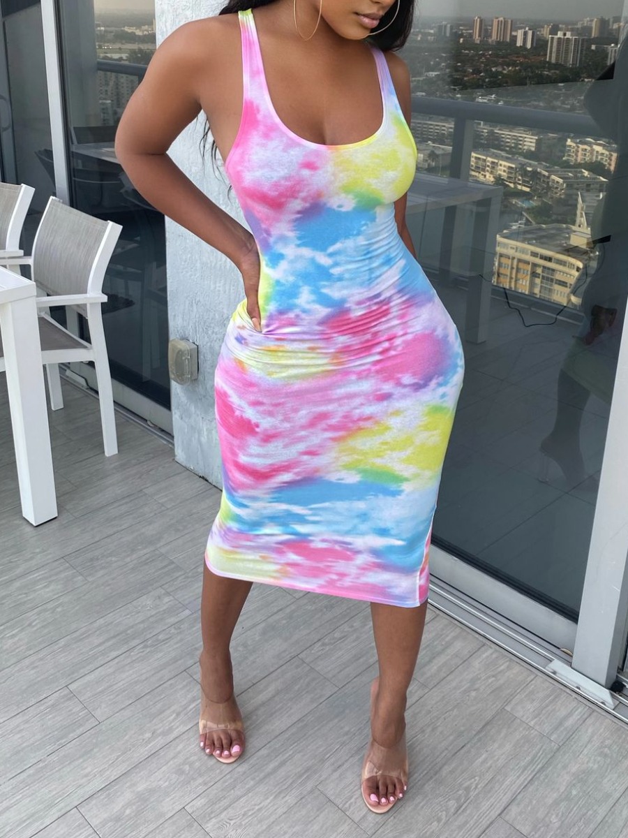 LW Pattern Mixed Print Geometric Midi Dress