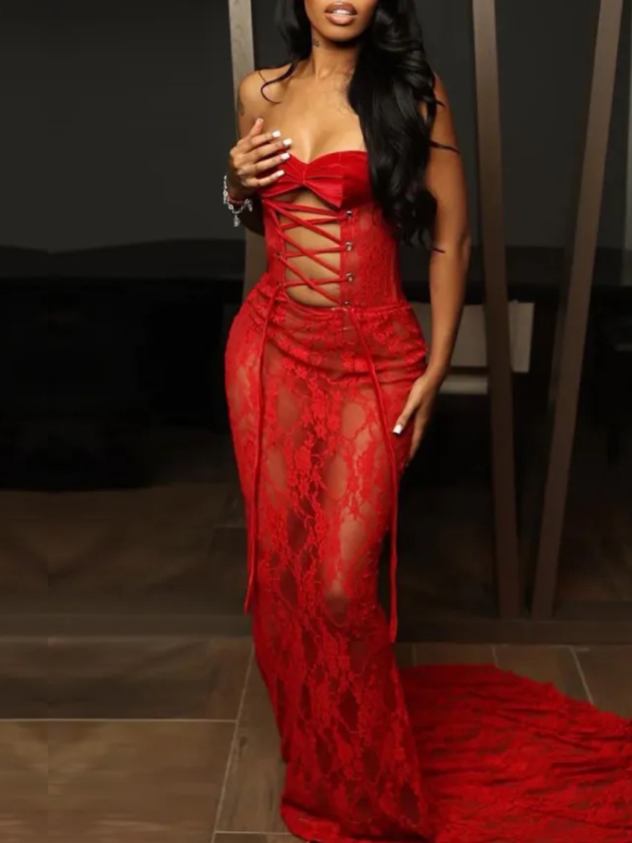 LW SXY Bandage Design Solid Color Prom Dress