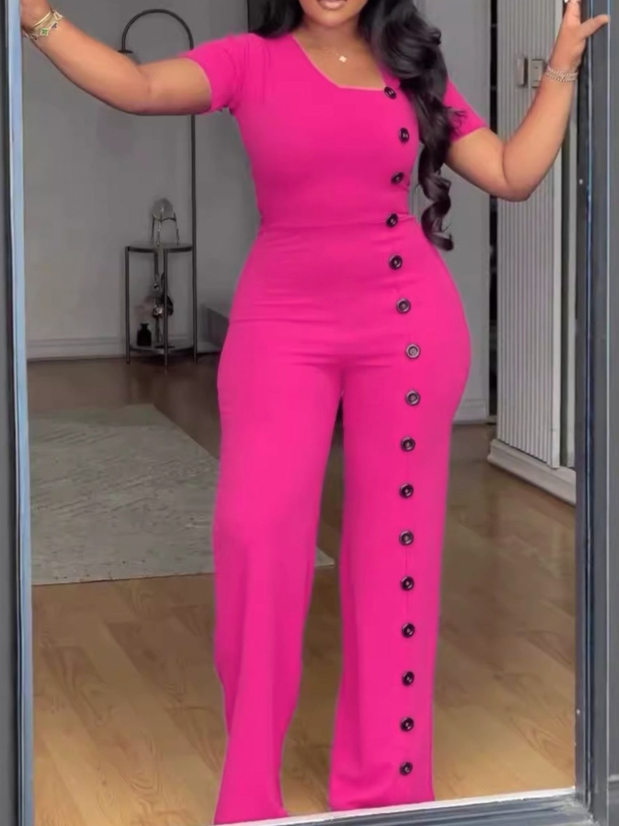 LW BASICS Plus Size Asymmetrical Solid Color Jumpsuit