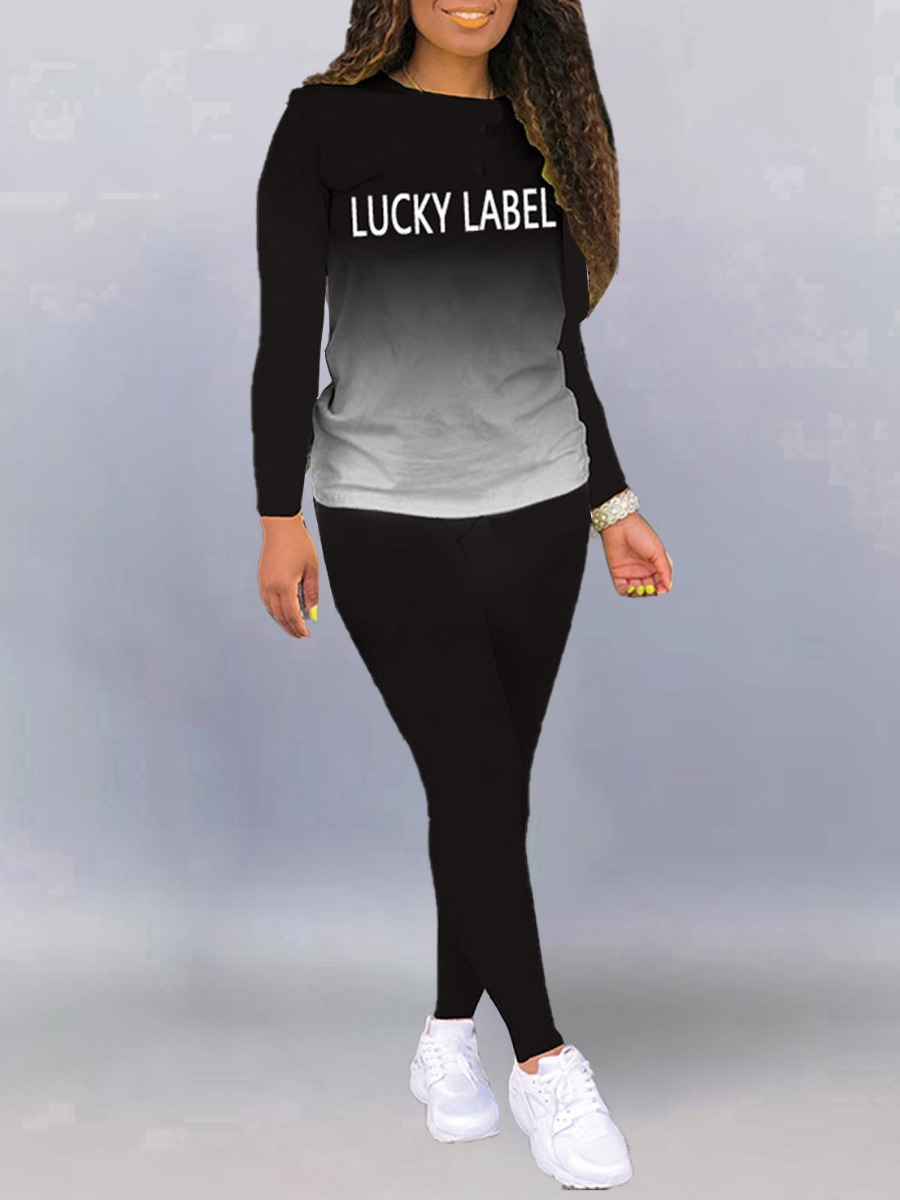 LW Casual Polyester Round Neck Pattern Gradient Pr