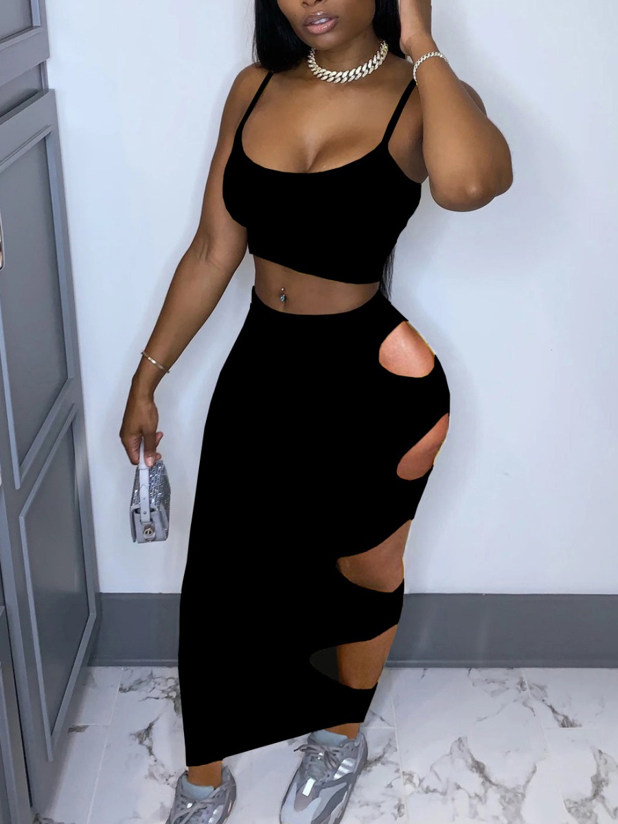 LW SXY Sxy Polyester U Neck Cut Out Solid Color Sl