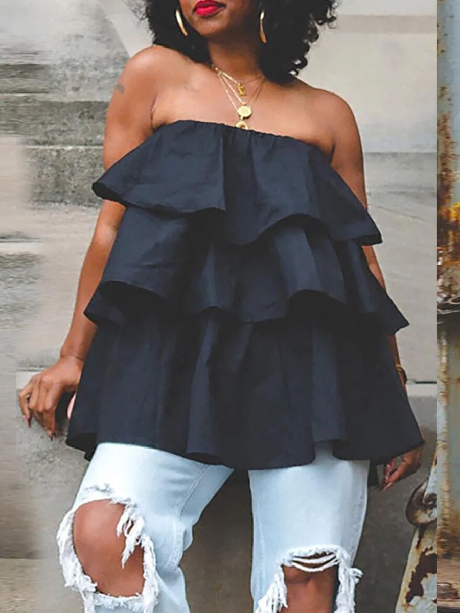 LW Plus Size Ruffle Solid Color Dress