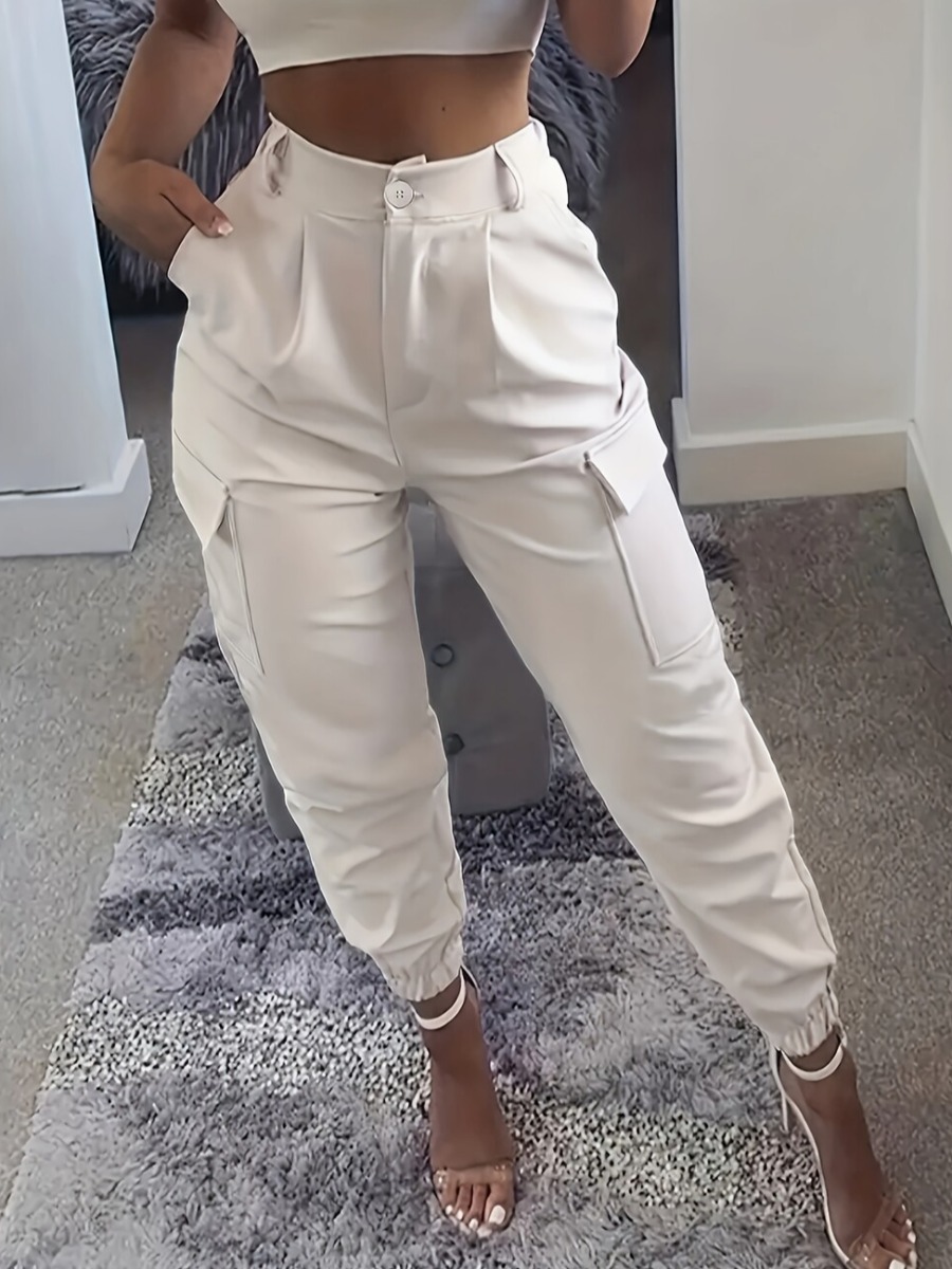 LW BASICS Pocket Design Solid Color Pants