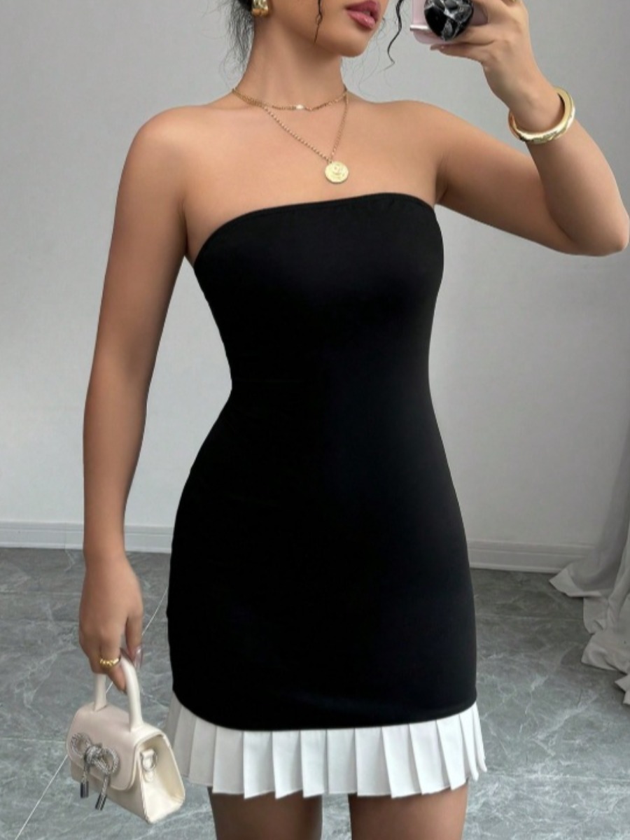 LW Patchwork Pressed Pleat Color Contrast Mini Dre