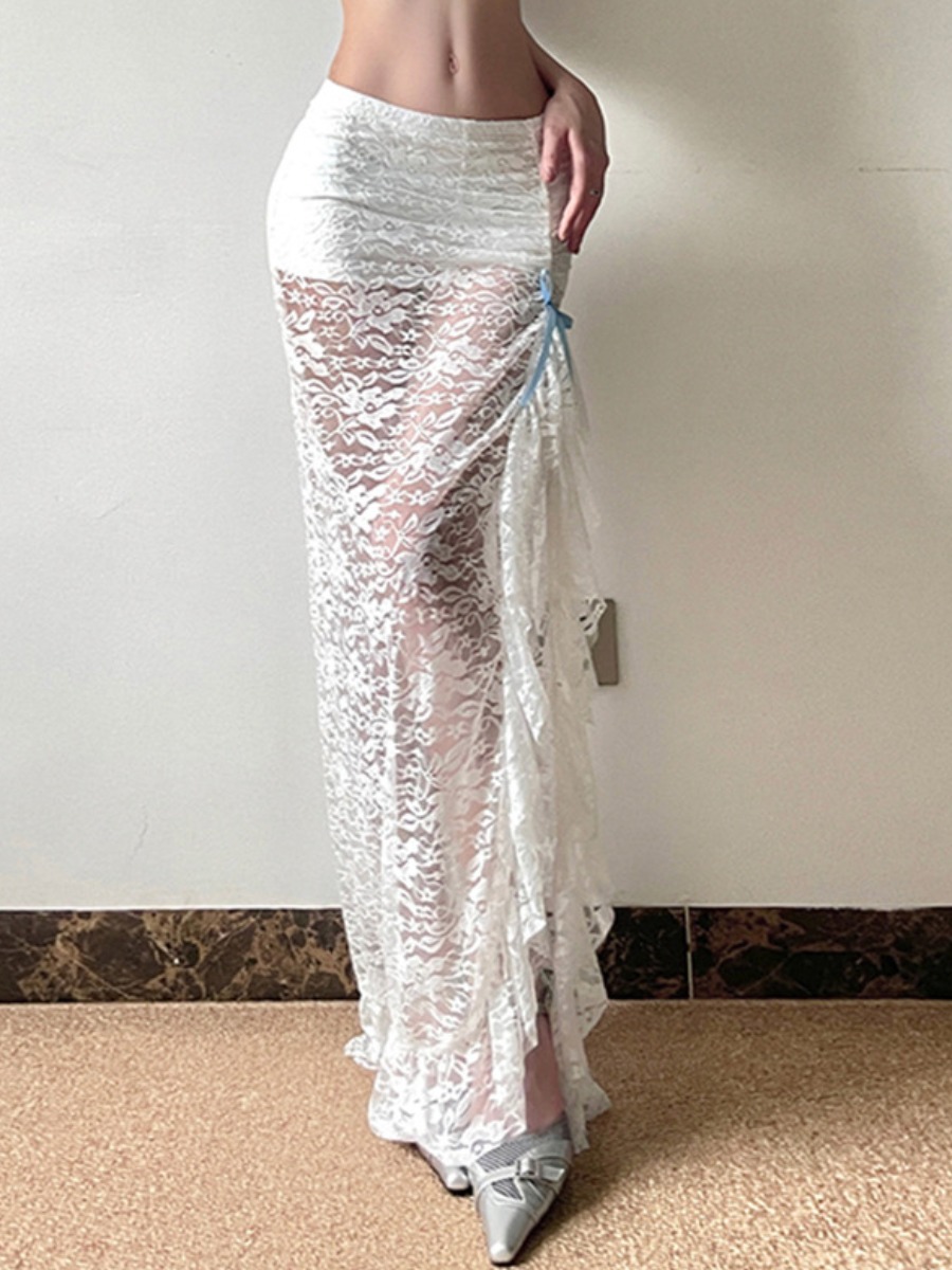 LW Lace Ruffle Hem Solid Color Skirts