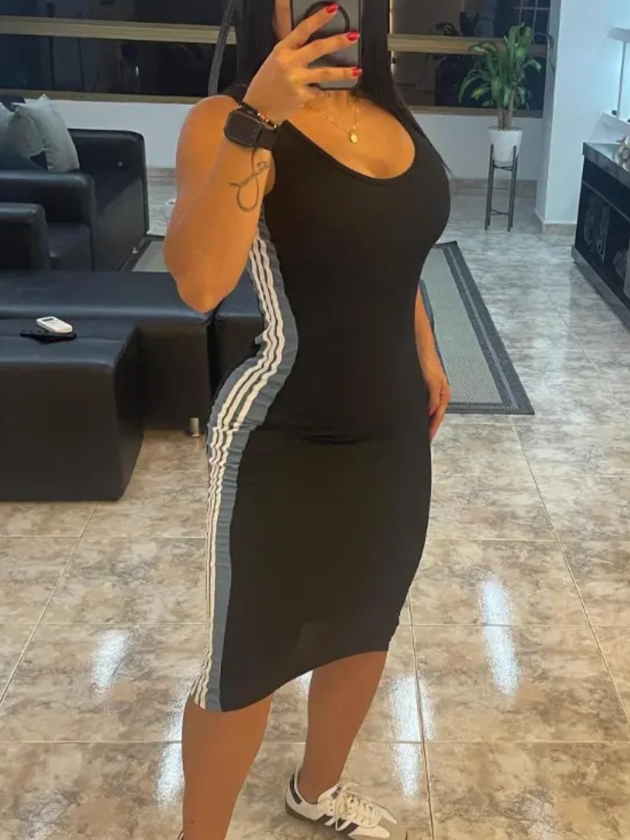 LW BASICS Patchwork Striped Midi Dress