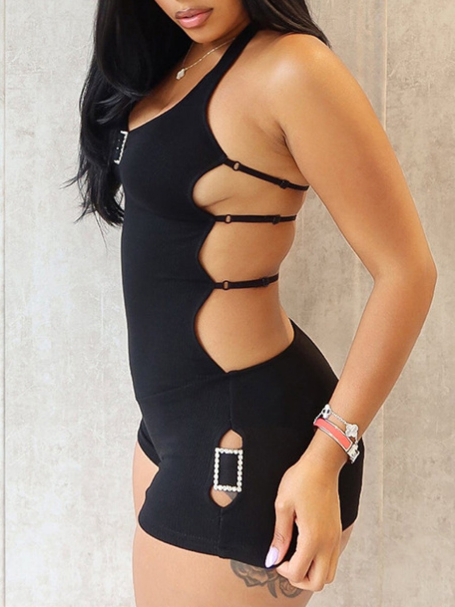LW SXY Cut Out Solid Color Romper