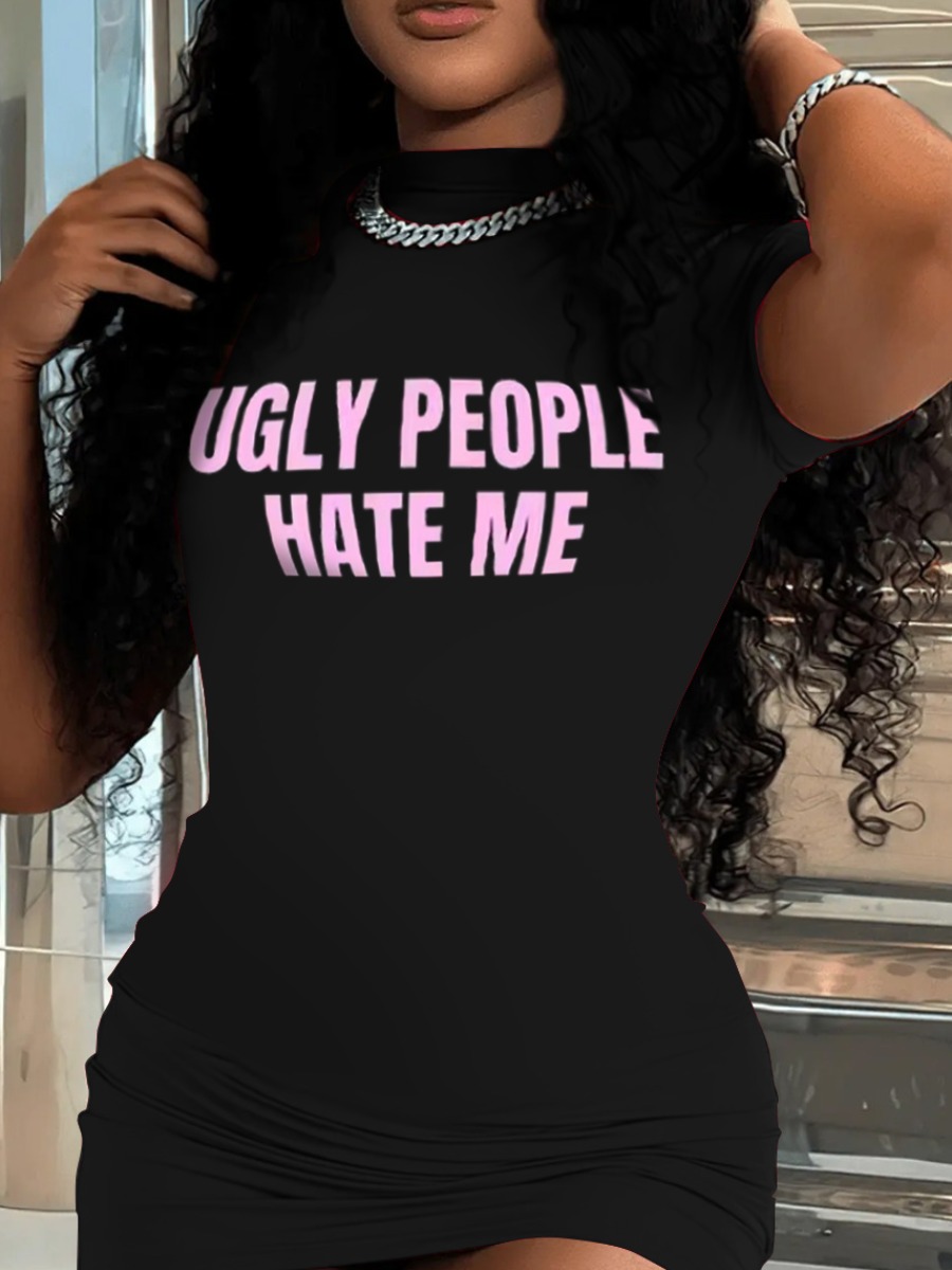 LW Pattern Letter Mini Dress