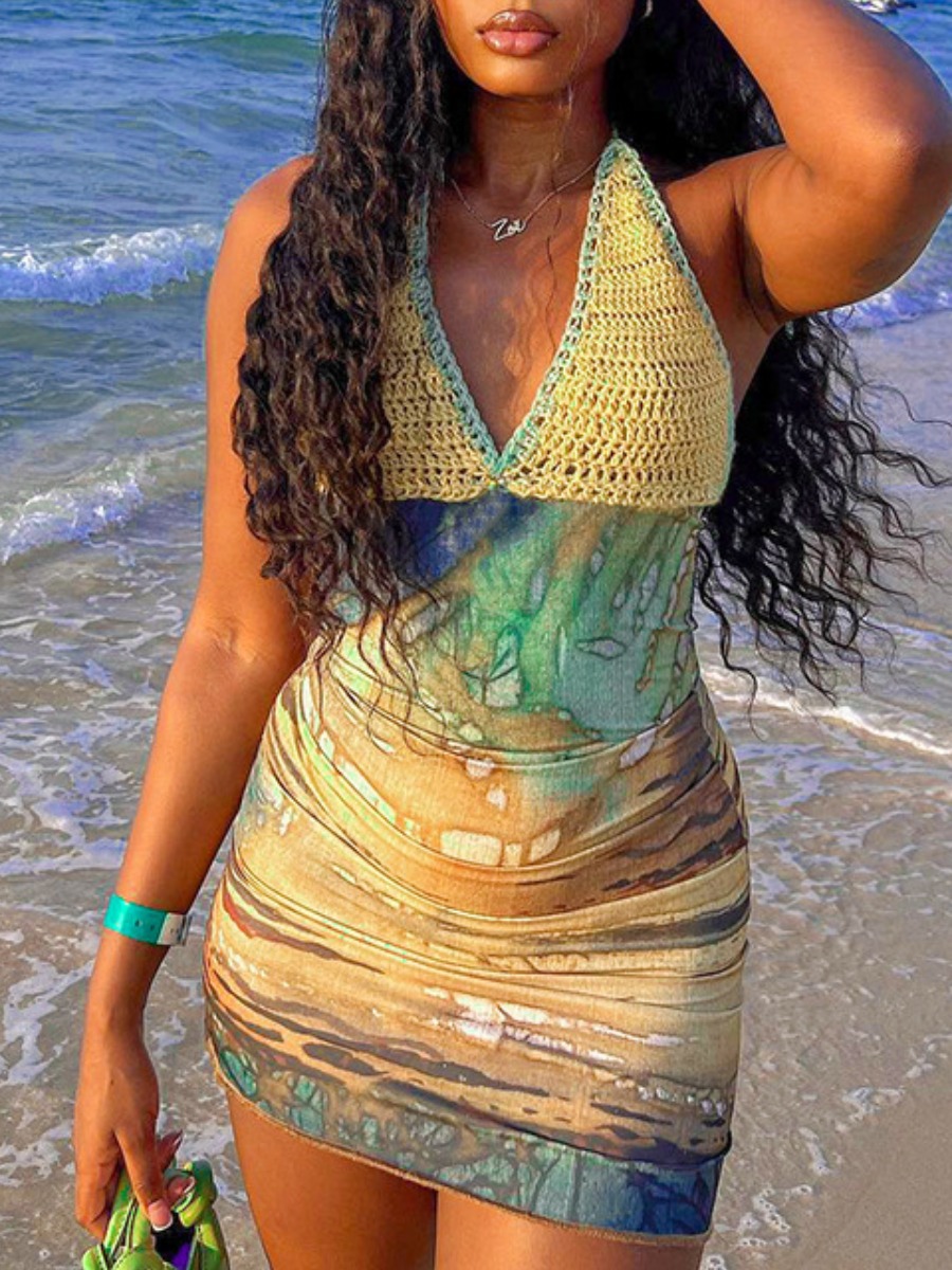 LW Patchwork Gradient Print Mini Dress