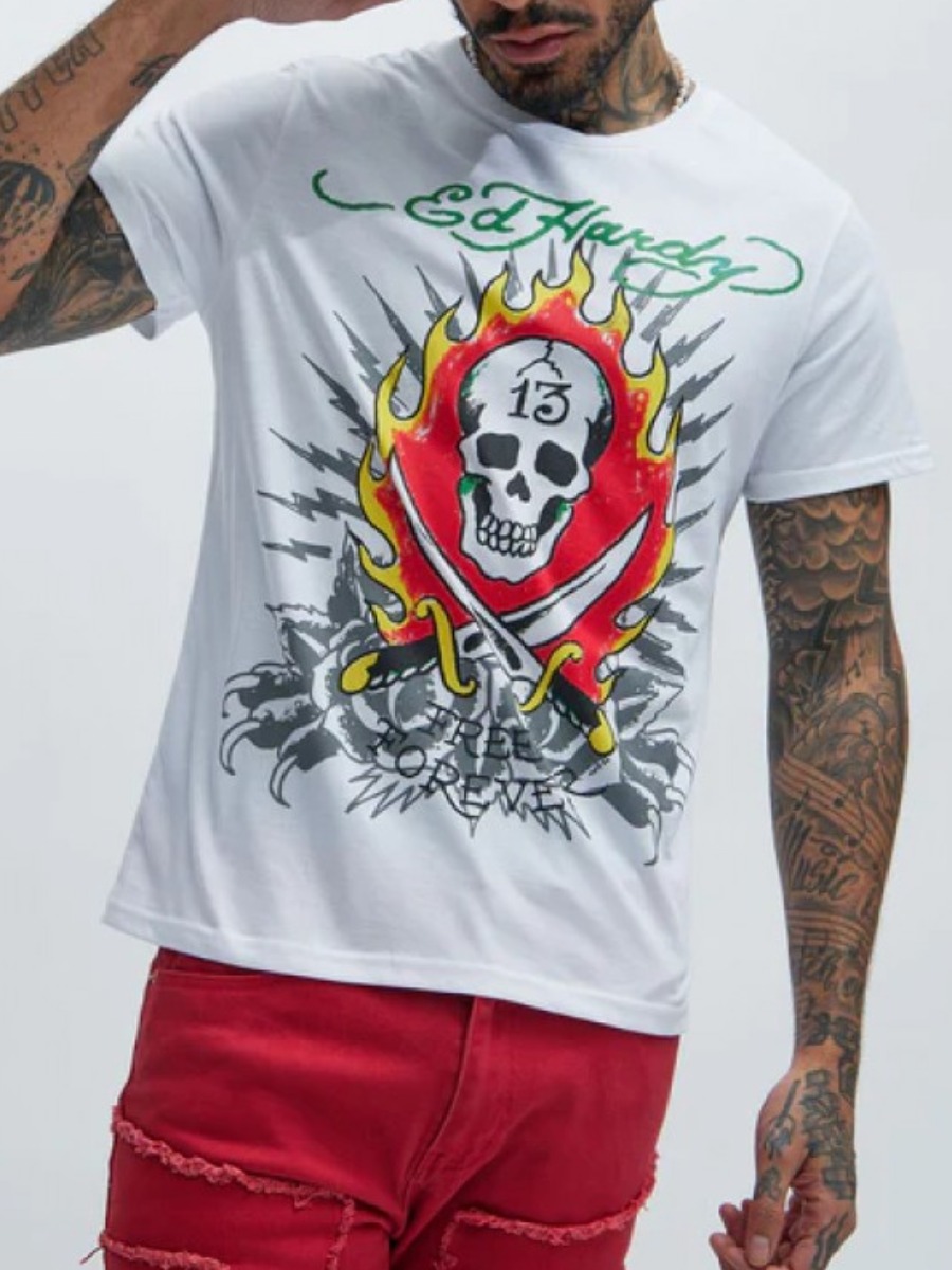 LW Men Pattern Skull Head Print T-shirt