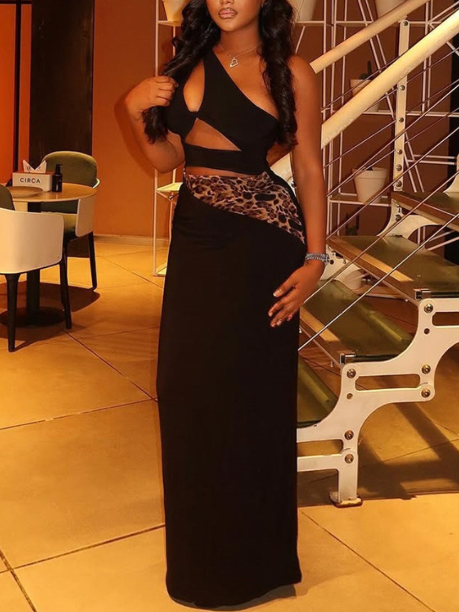 LW SXY Asymmetrical Leopard Maxi Dress