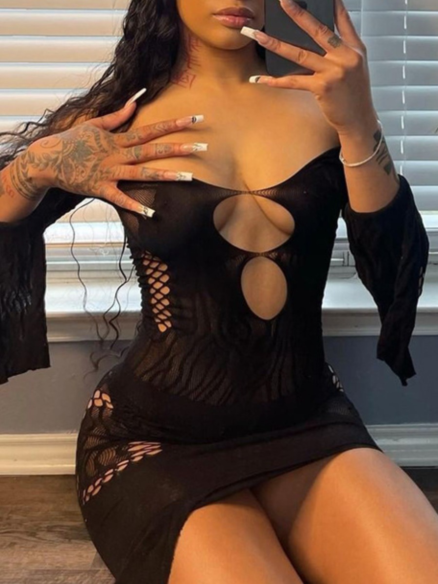 LW SXY Cut Out Asymmetrical Monochrome Mini Dress