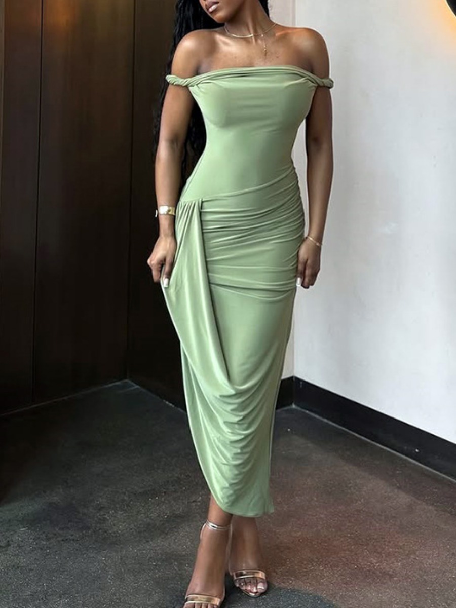 LW Asymmetrical Solid Color Maxi Dress