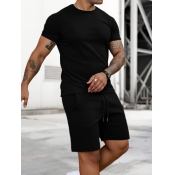 LW BASICS Men Solid Color Two-piece Shorts Set
