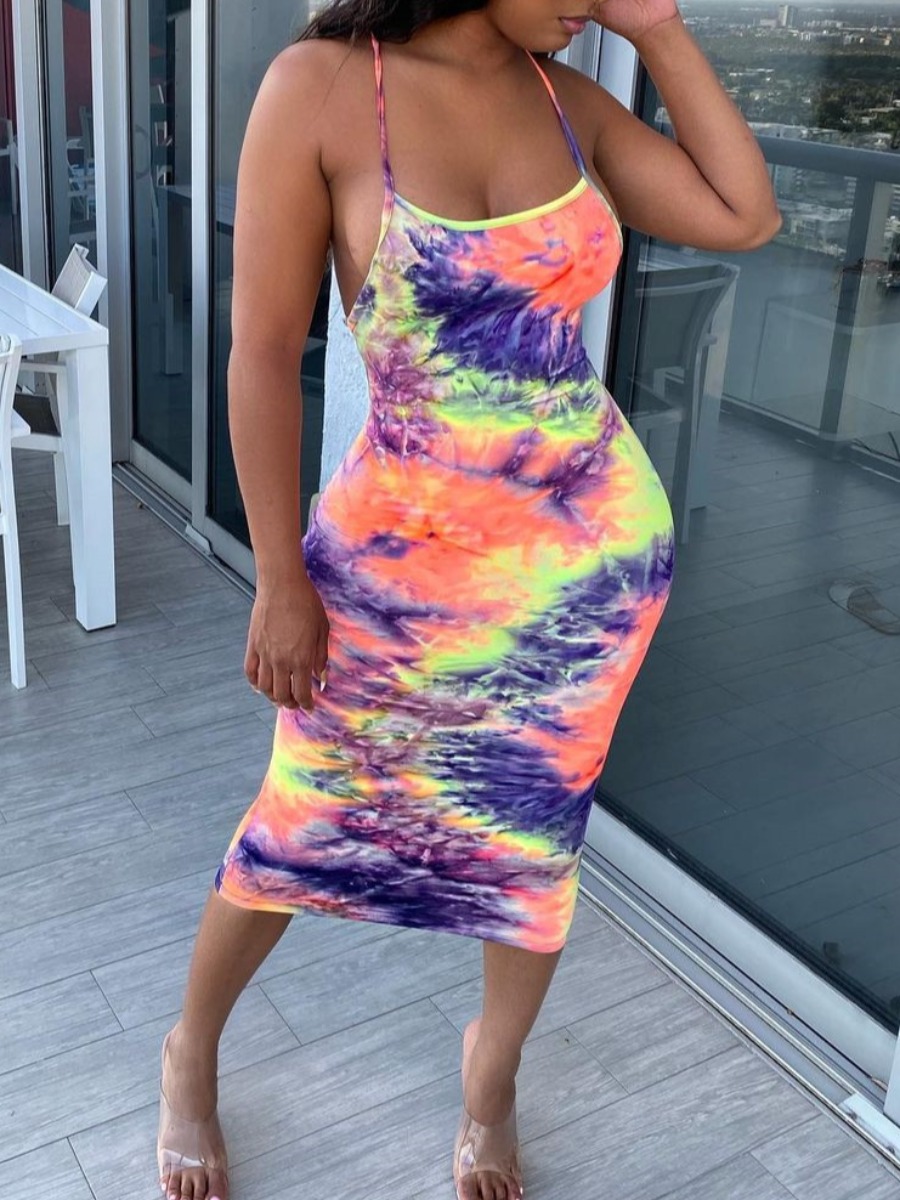 LW COTTON Drawstring Tie Dye Midi Dress