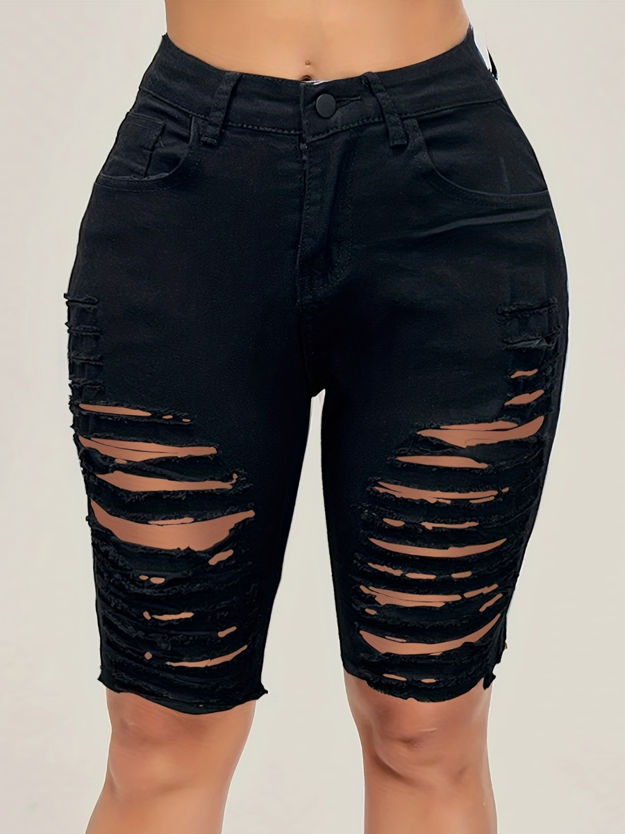 LW Ripped Raw Edge Straight Denim Shorts