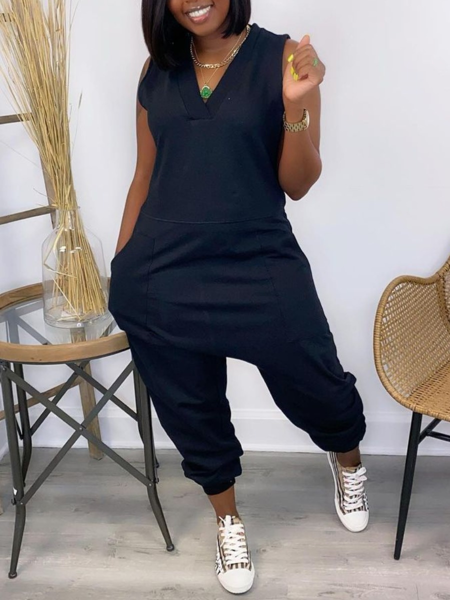 LW Pocket Design Solid Color Jumpsuit
