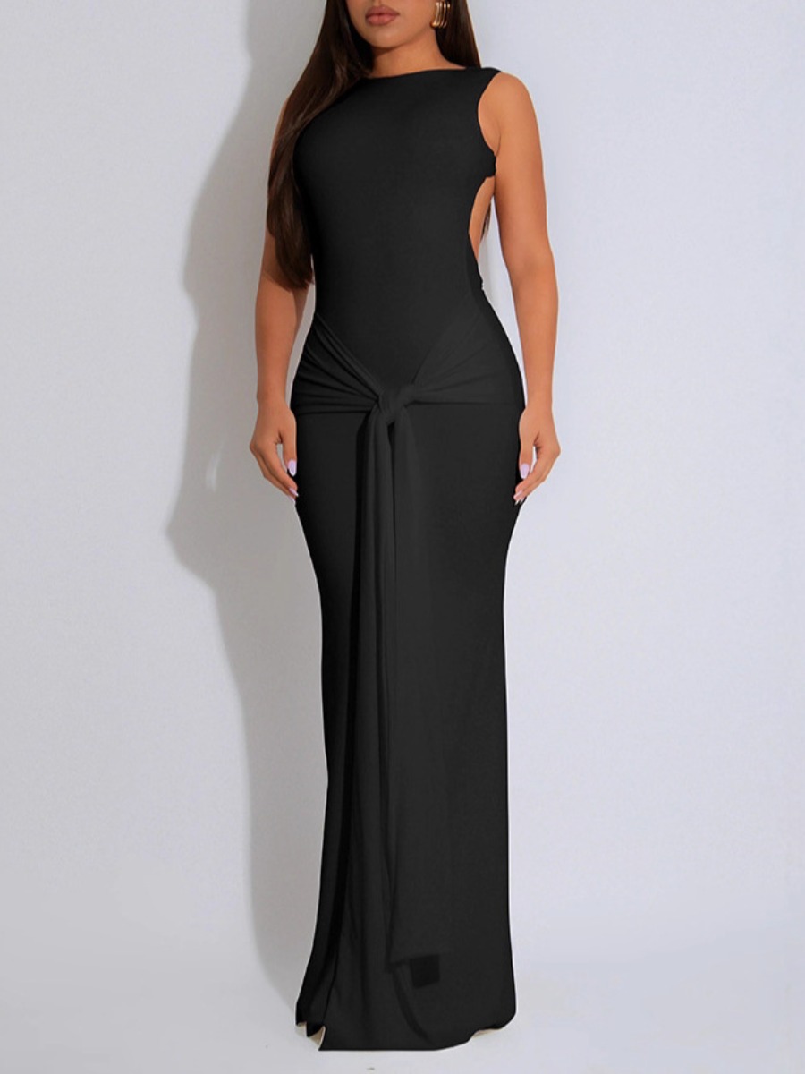 LW SXY Backless Solid Color Maxi Dress