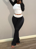 LW Casual Modal Round Neck Patchwork Solid Color Long Sleeve Two-piece Pants Set