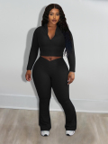 LW Plus Size Pocket Design Solid Color Two-piece Pants Set